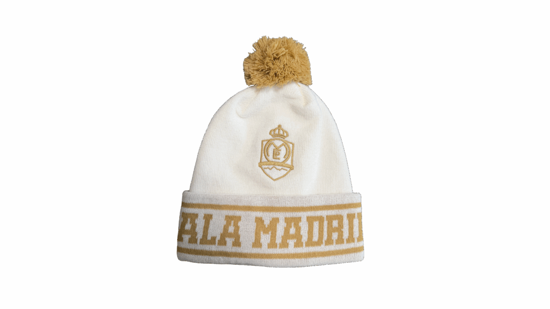 Zimná čiapka HALAMADRID Unisex,  bielo-zlatá, brmbolec